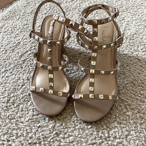 Phedra Natural Studded Ankle Strap Heels- Color: Natural - Picture 6 of 6